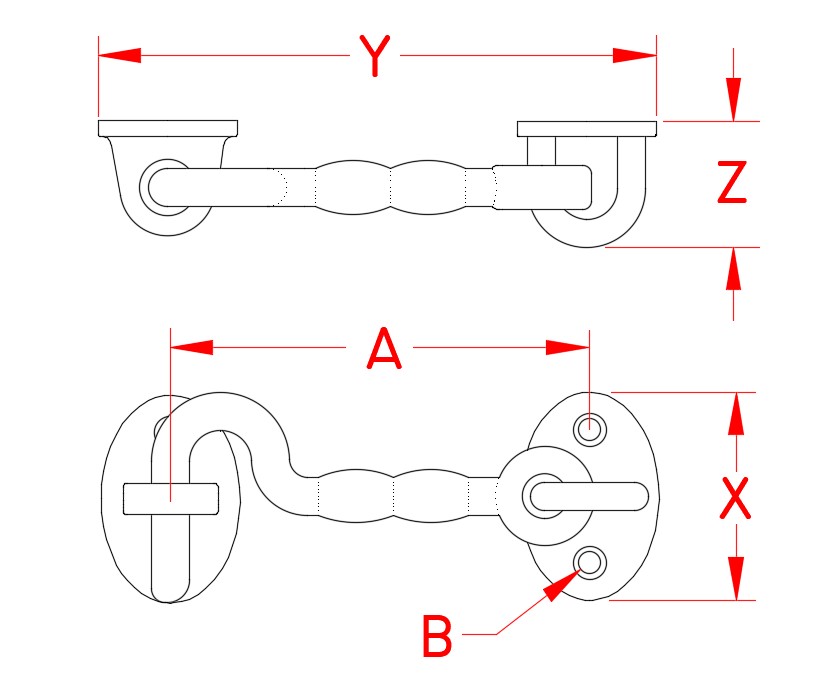 Stainless Steel Heavy Duty Door Hook Set, S3850-0001, S3850-0002, Line Drawing Stainless Steel Heavy Duty Door Hook Set, S3850-0001, S3850-0002, Line Drawing